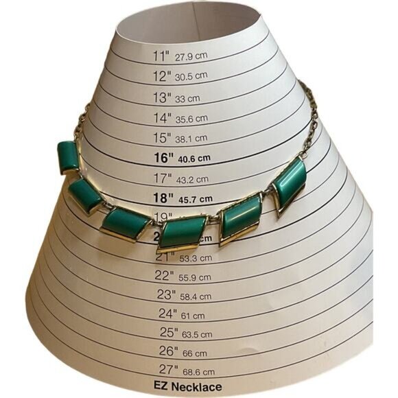 Vintage Green Chevron Necklace With Gold-Tone Chain & Fishhook Clasp - Picture 4 of 4